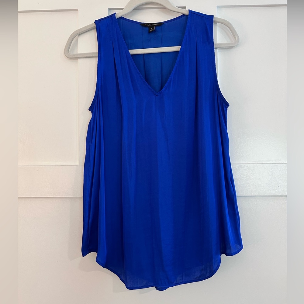 Banana Republic Soft Satin Pleated Drapey Blouse Royal Blue